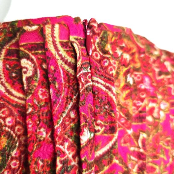 Julia Jordan Red Pink Floral Paisley Pleated V Neck Boho Tiered Flowy Maxi Dress - Picture 10 of 14